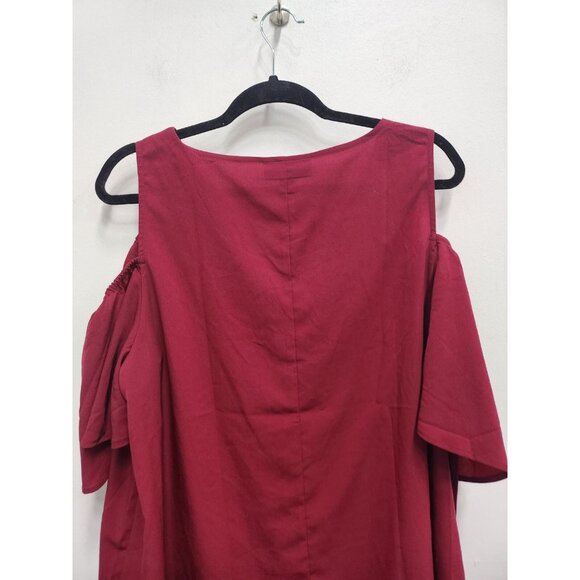 Lane Bryant Womens Blouse Top Size 18 Maroon Cold Shoulder Keyhole Neck Casual - Picture 10 of 10